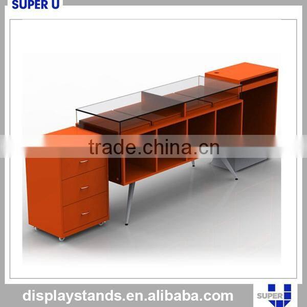 Fashion retail clothes shop cashier check out counter wooden cash deck