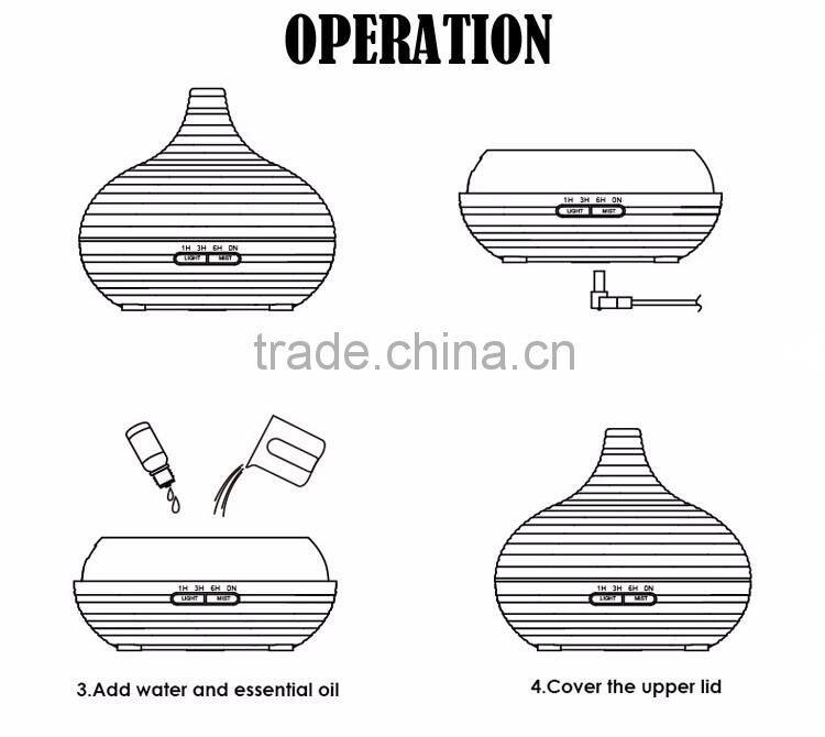 Changing Colored LED Lights Waterless Auto Shut-off Adjustable Mist Wooden Aroma Diffuser Bottle