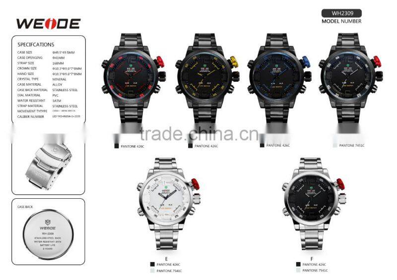 2015 WEIDE Hot-selling Men Sport Watches UV1501 With Quartz Watch Silicone Gel band 3 ATM Water Resistant