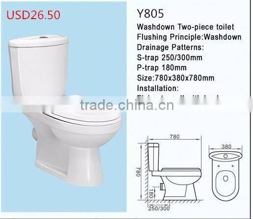 bathroom wc toilet bowl two piece toilets ceramic washdown Strap Ptrap toilet with basin colorful toilet Sri Lanka market Y805