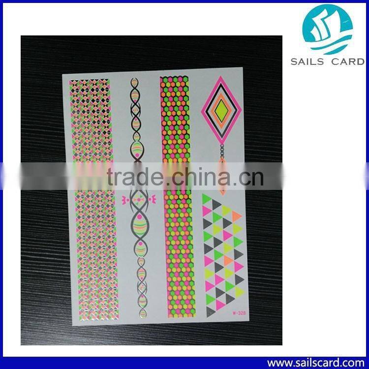 Custom Design skin safe temporary tattoo sticker fluorescent tattoo sticker