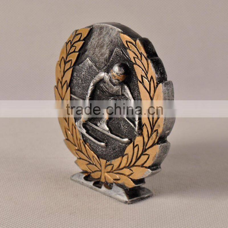 Sports skiing trophy cup in resin material