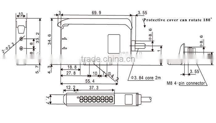 FF-301 12-24V dc digital display NPN fiber optic sensor amplifier with CE