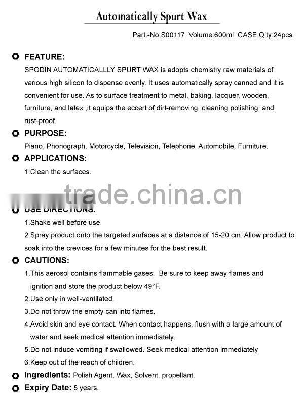 SPODIN Car Care Spray Dashboard Liquid Wax