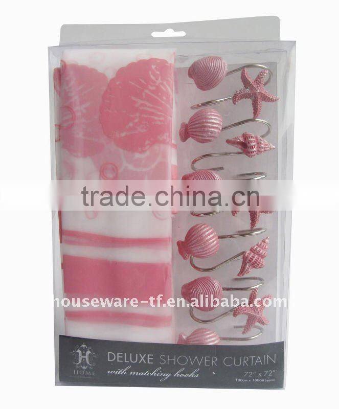 2012 whole ocean series pattern shower curtain with 12 colorful resin hooks