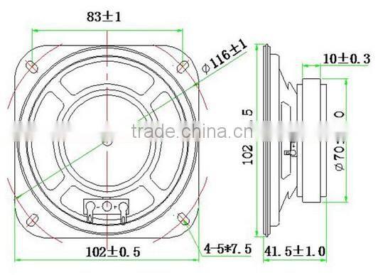 FB102W-33 4ohm 20watt square outside the magnetic woofer speaker (FBELE)