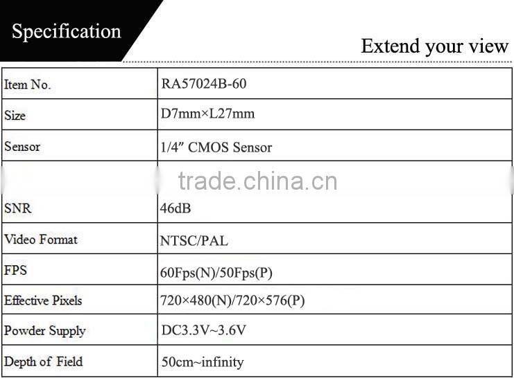 50cm~infinity focusing lens on side audio and video infrared leds camera module for spy camera surveillance