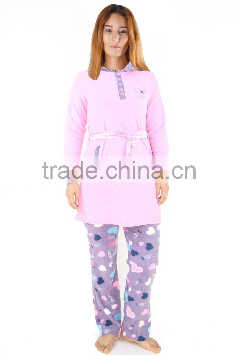 Kevince flannel & interlock pyjamas 3pcs set knitting womens pajama navy flower 1000pcs up OEM factory directly