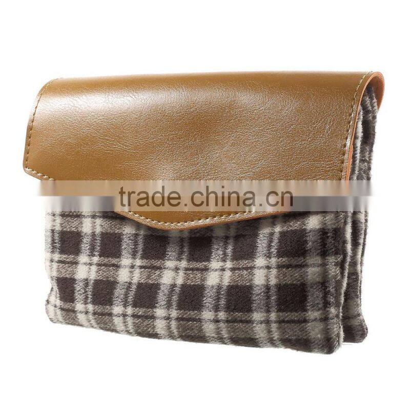 Check Pattern Lint and Leather Hybrid Bag for Smart Phones with Strap Size: 19 x 12cm(L x W)