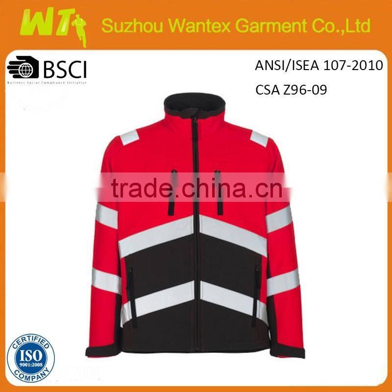 red and black reflective safety softshell jacket wholesale safety softshell clothes comfortable workwear for woman