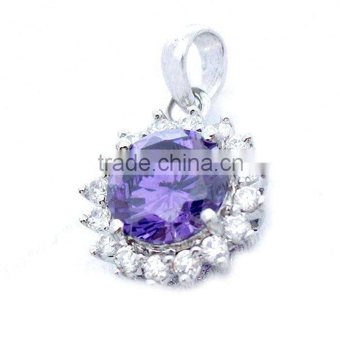 Purple CZ silver925 pendant rhodium plated 925 China jewelry silver