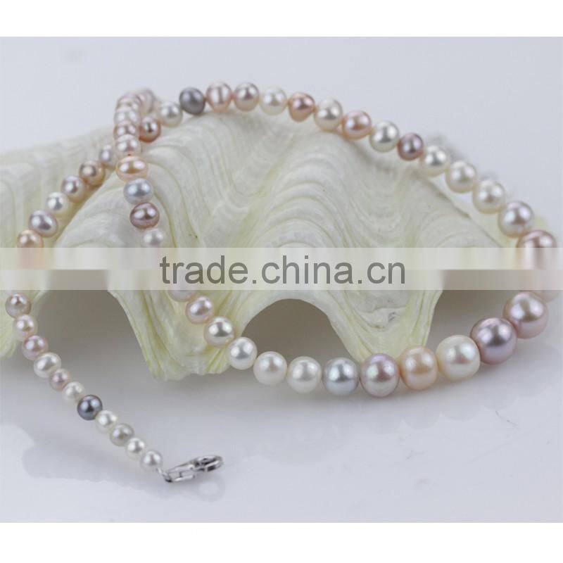 16inches 3-9mm good design near round new fashion pearl long necklace 925