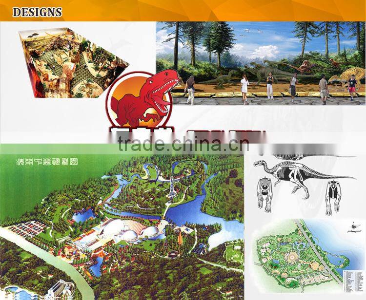 Amusement park facility riding and roaring dinosaur