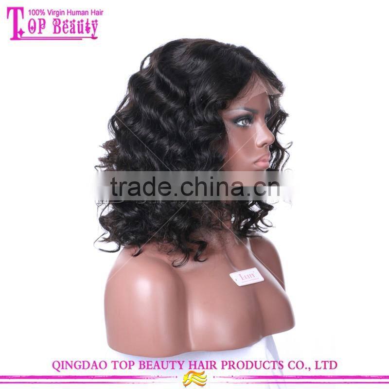 Most Popular Short Brazilian Hair Wigs 14" 150% Density Curly Wave Human Hair Short Bob Lace Front Wig