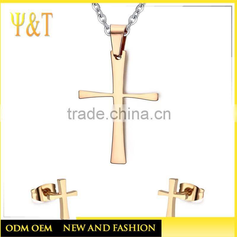 Jingli jewelry stainless steel blank cuff cross jewelry sets, 24K gold filled duba i platd cross jewelry sets(AM-002)