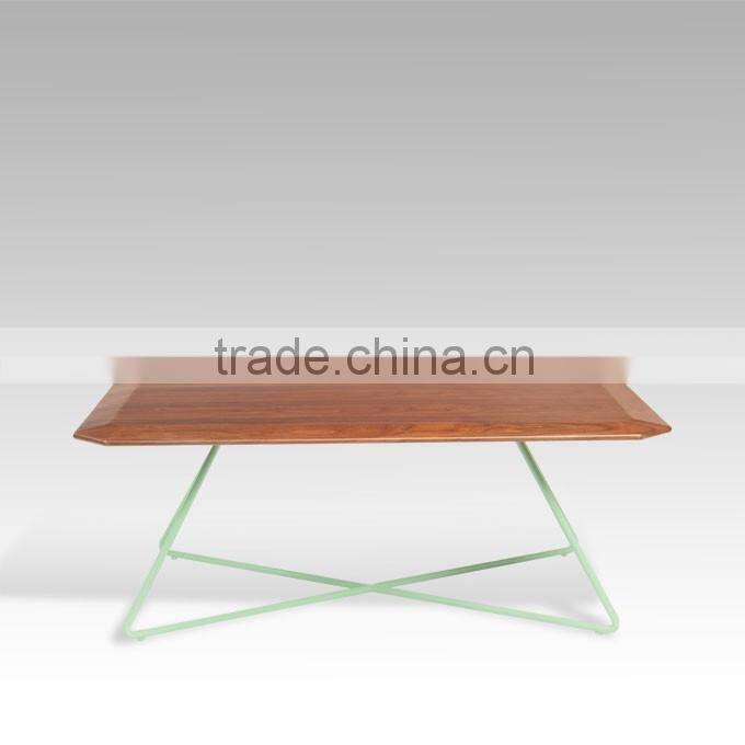 2016 China replica furniture modern wooden coffee table with steel base for sale