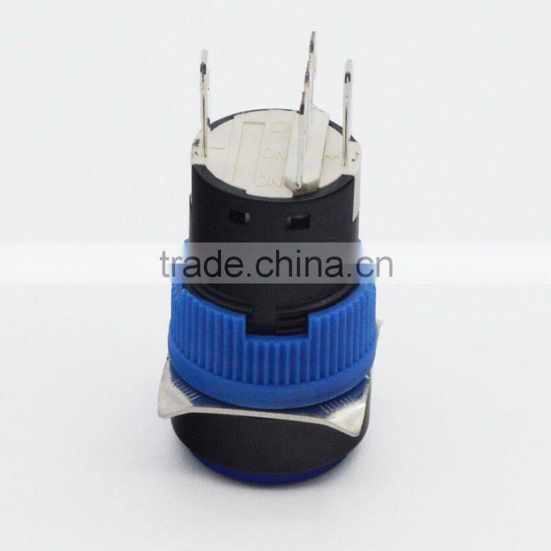 New design plastic round 16mm blue high head latching push button switch