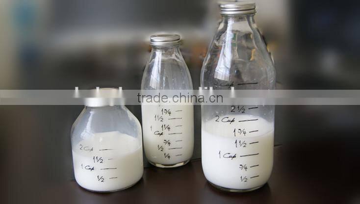 Glass milk bottle with different size and metal lid glass beverage jar with corks