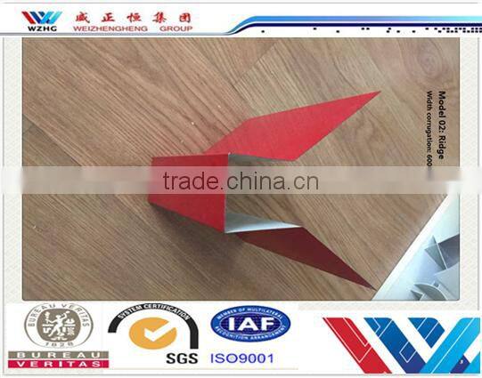 Low price color coated steel ridge for two-sloped roof, long use ridge steel roof
