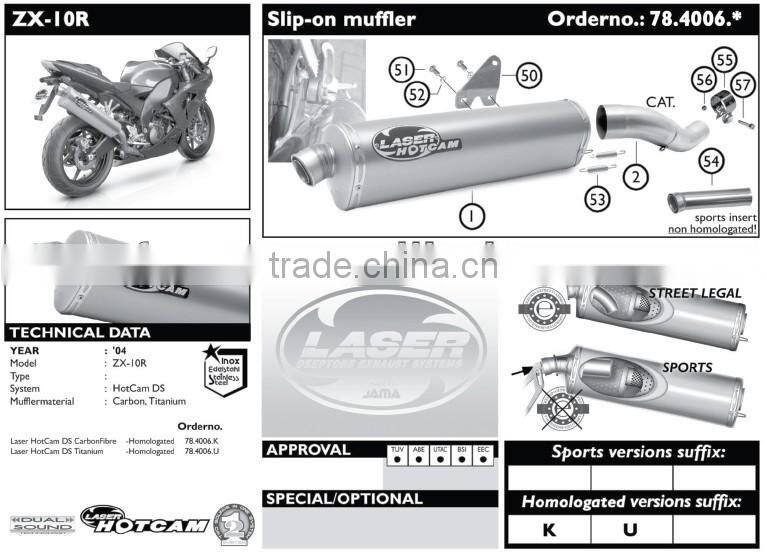 For KAWASAKI ZX-10R 2004-2005 Motorcycle Exhaust Pipe LASER HotCam DS slip-on muffler + cat.