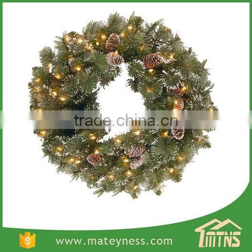 Glittery Bristle Pine Pre-Lit Christmas Wreath