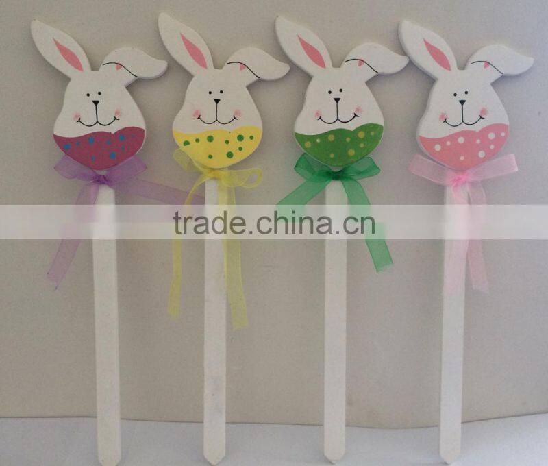 promotion design good quality popular easter decoration wooden rabbit picks stick decoration