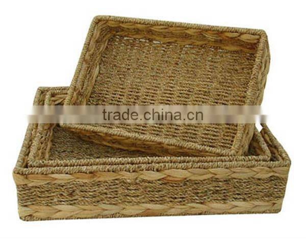 3pc water hyacinth storage basket with wood handle
