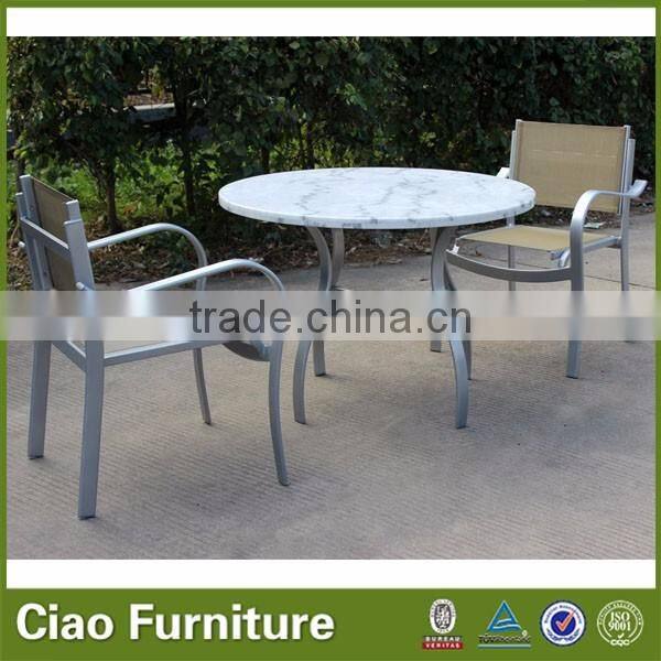 Garden Marble Top Dining Table Set With Sling Chair