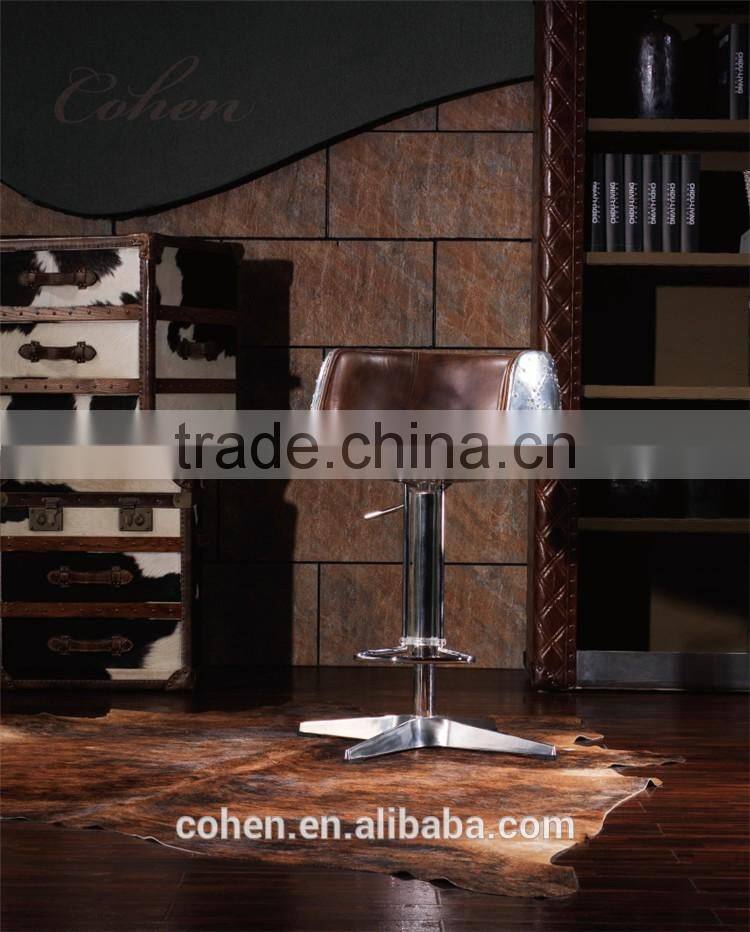 Foshan wooden furniture Europe/American chesterfield sofa vintage top grain leather bar chair factory derect sale