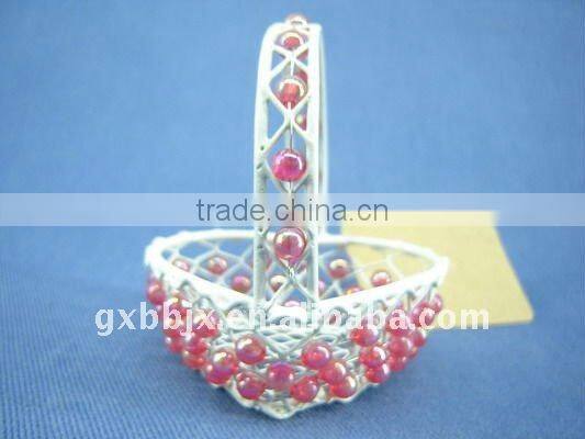 Heart shaped/Hexagonal wire decoration with red pearl small hanging gift basket