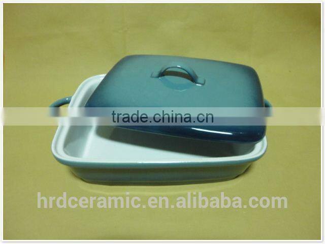 porcelain ovenware with handles Square shape ceramic bakeware with lid