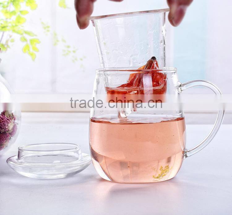 Increasing heat clear glass flower tea cups with filter