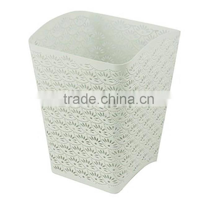 Metal Hollow Flower Design Office Supplies Waste Basket