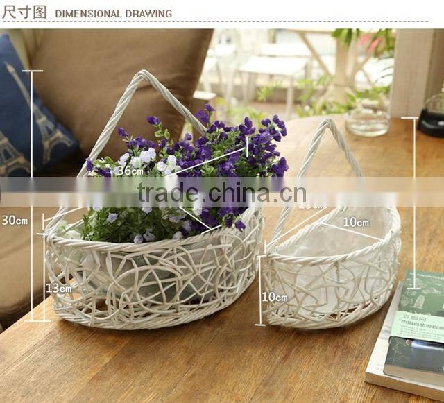 Wholesale custom wicker white color artificial hanging flower basket gift