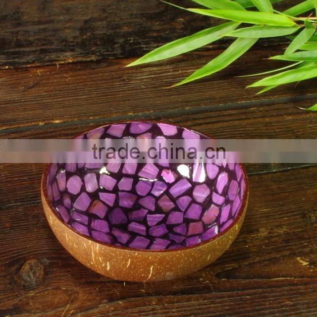 Vietnam lacquer coconut shell bowl / mother of pearl inlaid lacquer bowl