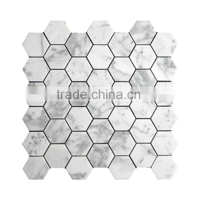 MM-CV254 Ecofriendly interior design natural stone white marble hexagon shape stone mosaics