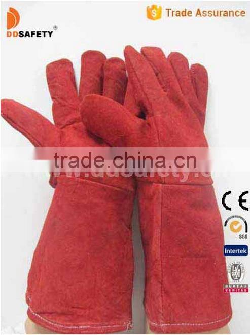 Red Cow Split Full Lining And Palm Two Piece Back Welding Gloves