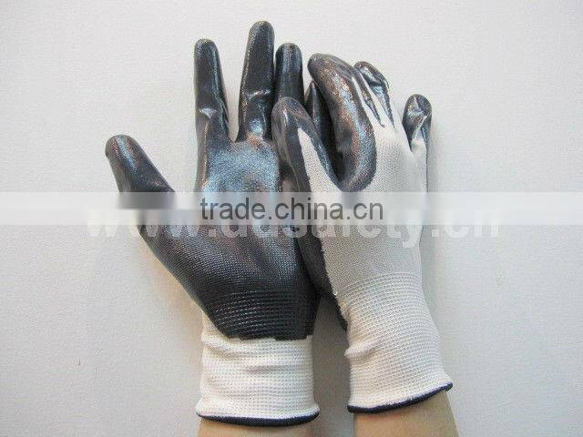 13Gauge White Nylon Grey Nitrile Coated Glove Safety Working Gloves