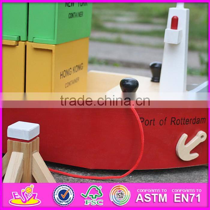 2016 new design funny children wooden toy container ship W04F006
