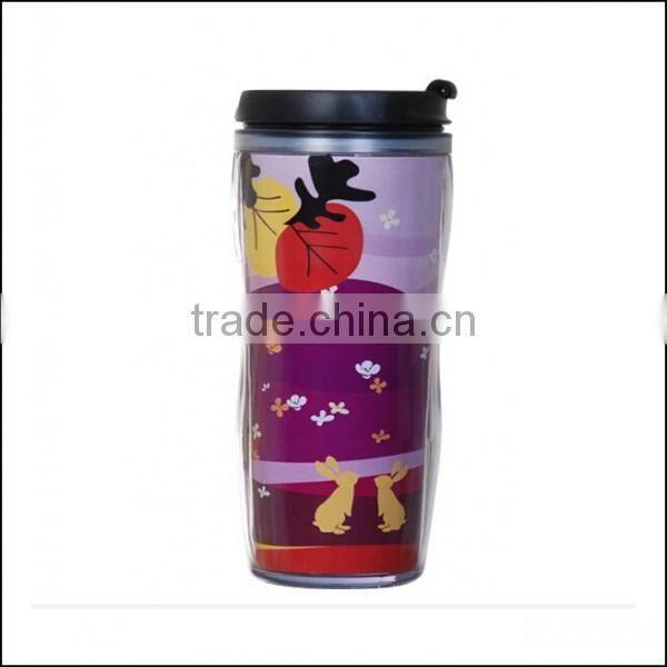 16oz High quality plastic tumbler double wall insulated coffee cup,OEM plastic15oz color straight water coffee tea cup with lid