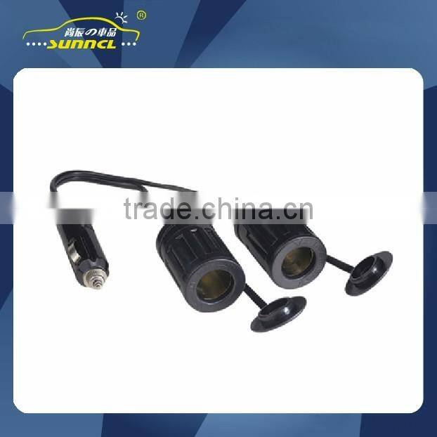 1 USB 3 Holes Female Car Cigarette Lighter Socket with Flexible Plug and LED Working Light