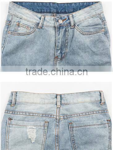 Frayed Solid Color Ninth Womens Fashion Jeans