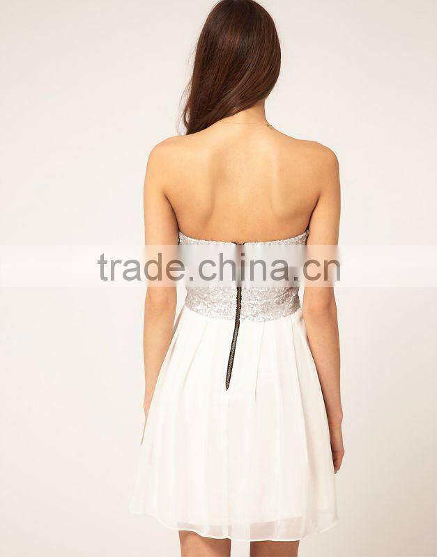 12DR126 Cocktail Dress with Sequin Bandeau & Chiffon Skirt