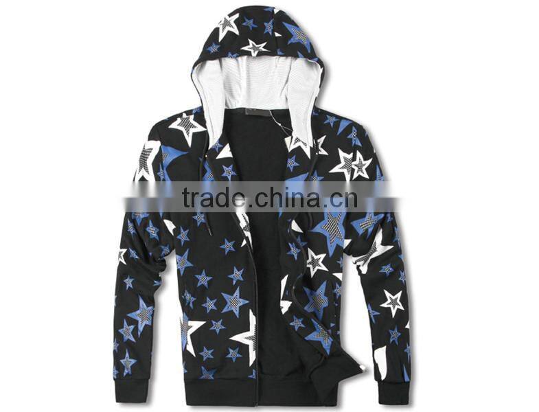 HOT SALES! Autumn OEM promotional mens brand star full printing mans hoody jacket