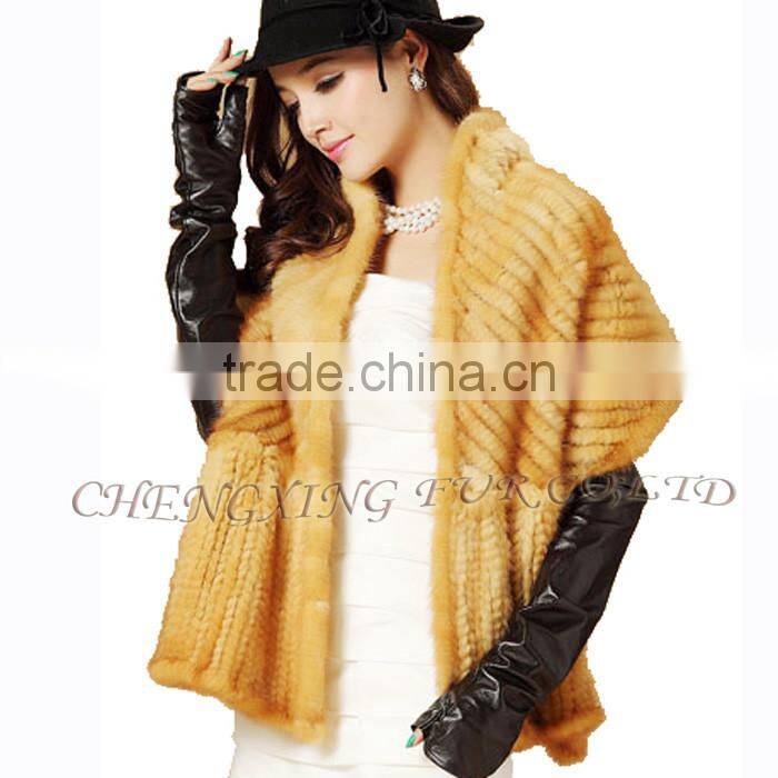 CX-B-M-46D Best Selling Wholesale Knit Mink Fur Lady's Latest Design Shawl