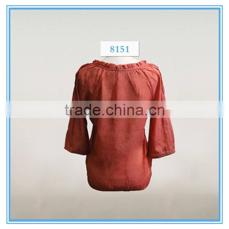 Women Loose Three Quarter Sleeve Casual Blouse Designs For Fat Woman