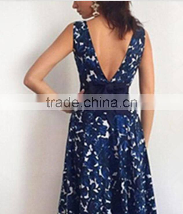 2016 latest new selling printed halter sleeveless formal long dress