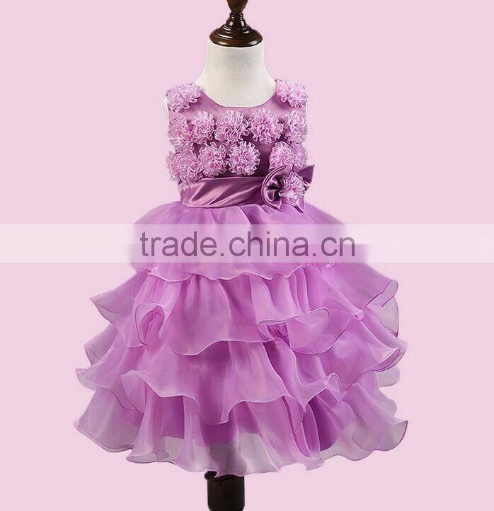 Beautiful Purple Wedding Dress For Little Girl Full Flowers Decorate Party Kids Dress Frocks Designs Tiered Dress