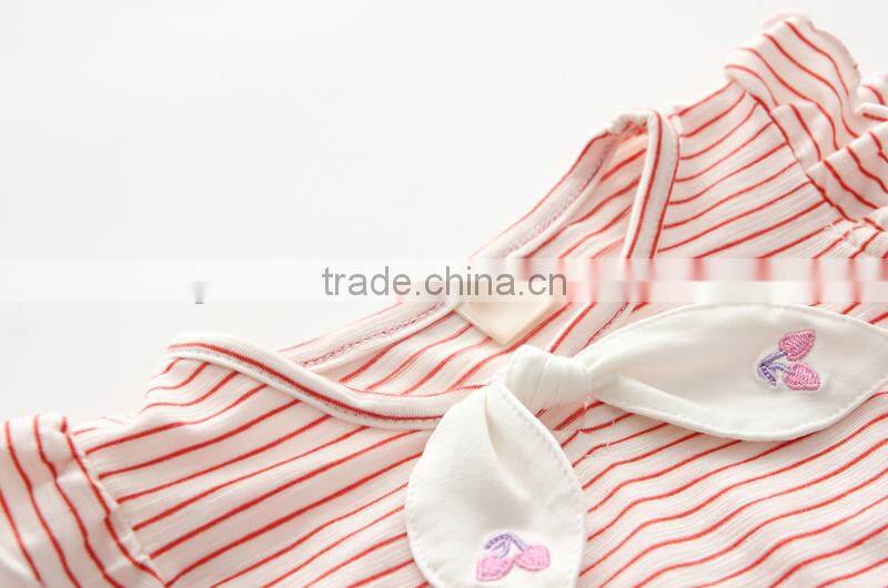 2017 New Design Shirts Casual Kids Children's Striped Wood Earrings Short Sleeve Bottles Shirt Little Girl Vest