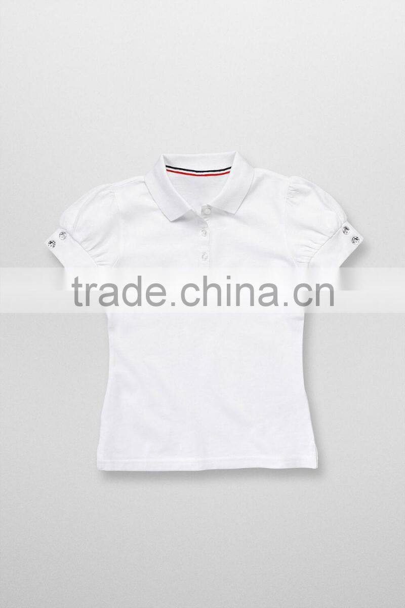 2016 unisex school uniform design puff-sleeve 100% cotton polo shirt for kids